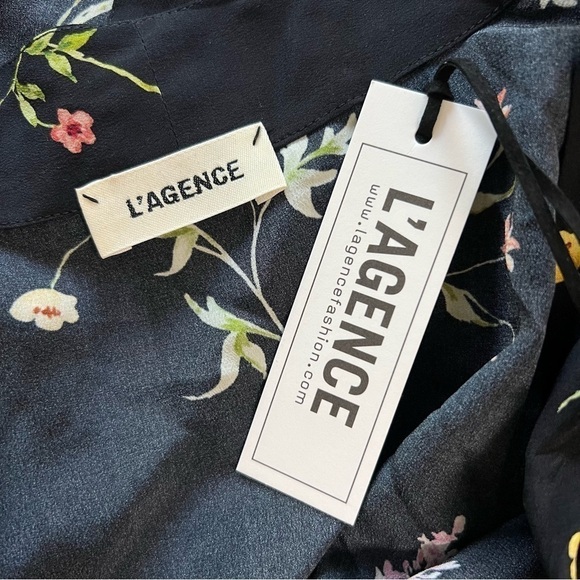 NWT L’AGENCE Silk Floral Print Shawl Collar Long Sleeve Tie Waist Wrap Blouse S - Picture 6 of 6